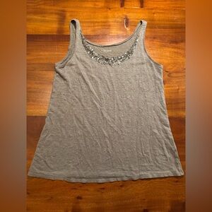 Eileen Fisher Womens Gray Sequin Neck Sleeveless Coastal Linen Tank Sz Small